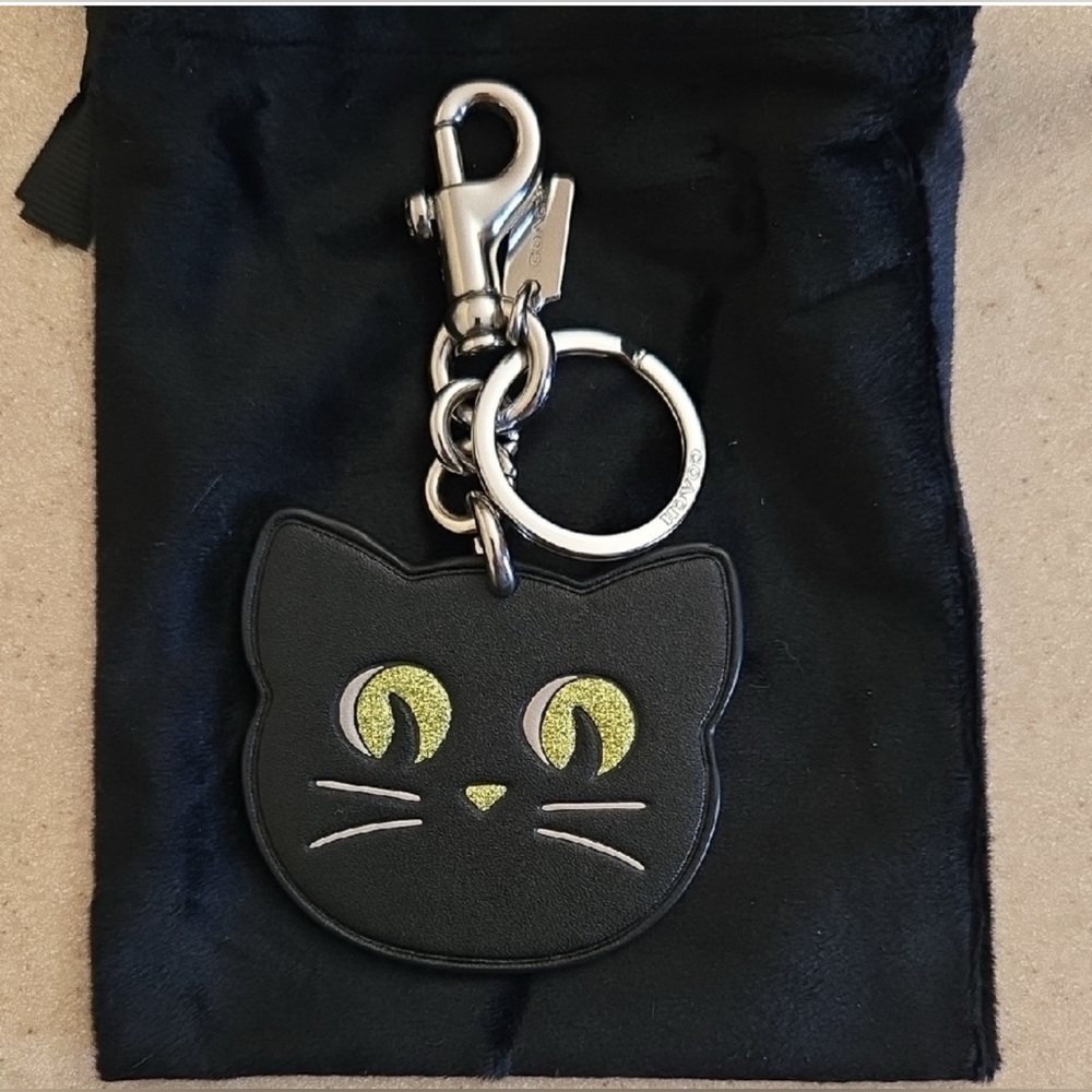 Coach Black Cat Keychain with Silver Accents
